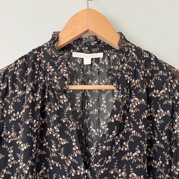 Jonathan Simkhai Blouse Size Medium Button Up Floral Sheer Silk Romantic Black - Picture 2 of 9